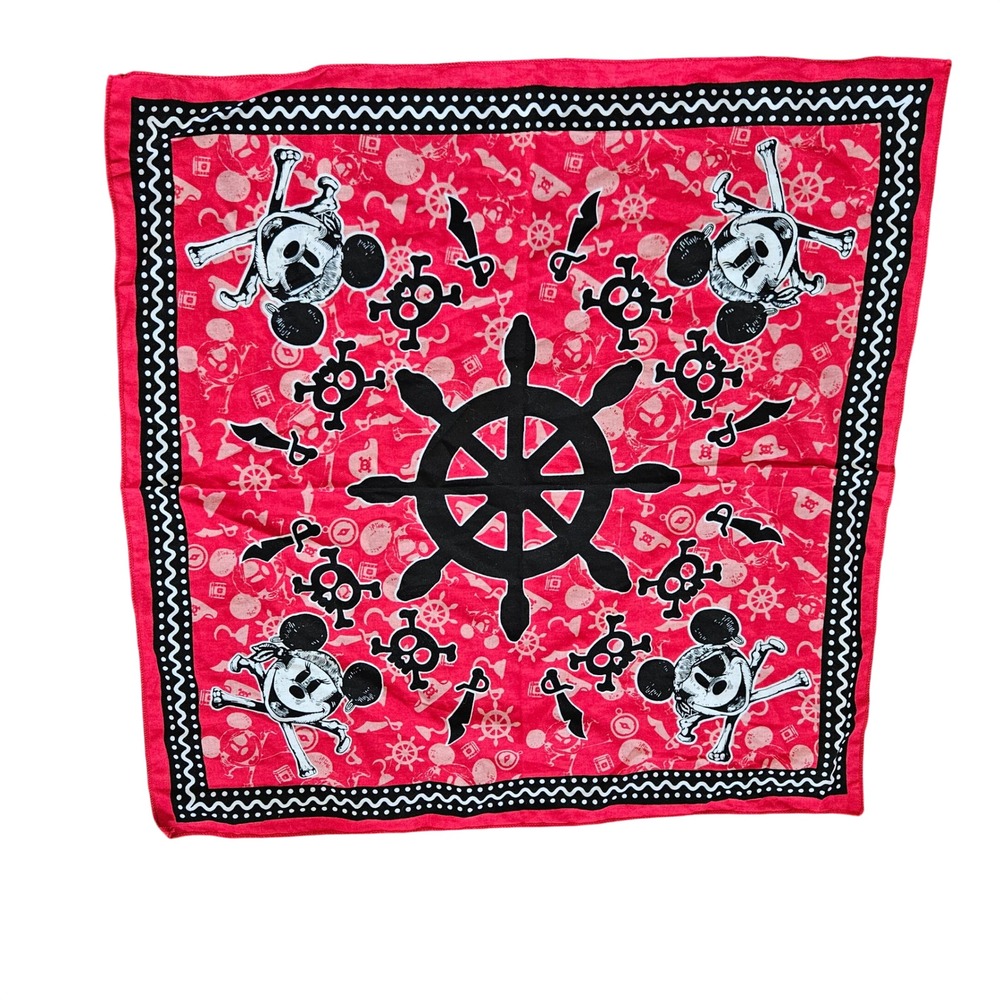 Disney Pirates of the Caribbean Mickey Mouse Red Cotton Bandana Skull Scarf